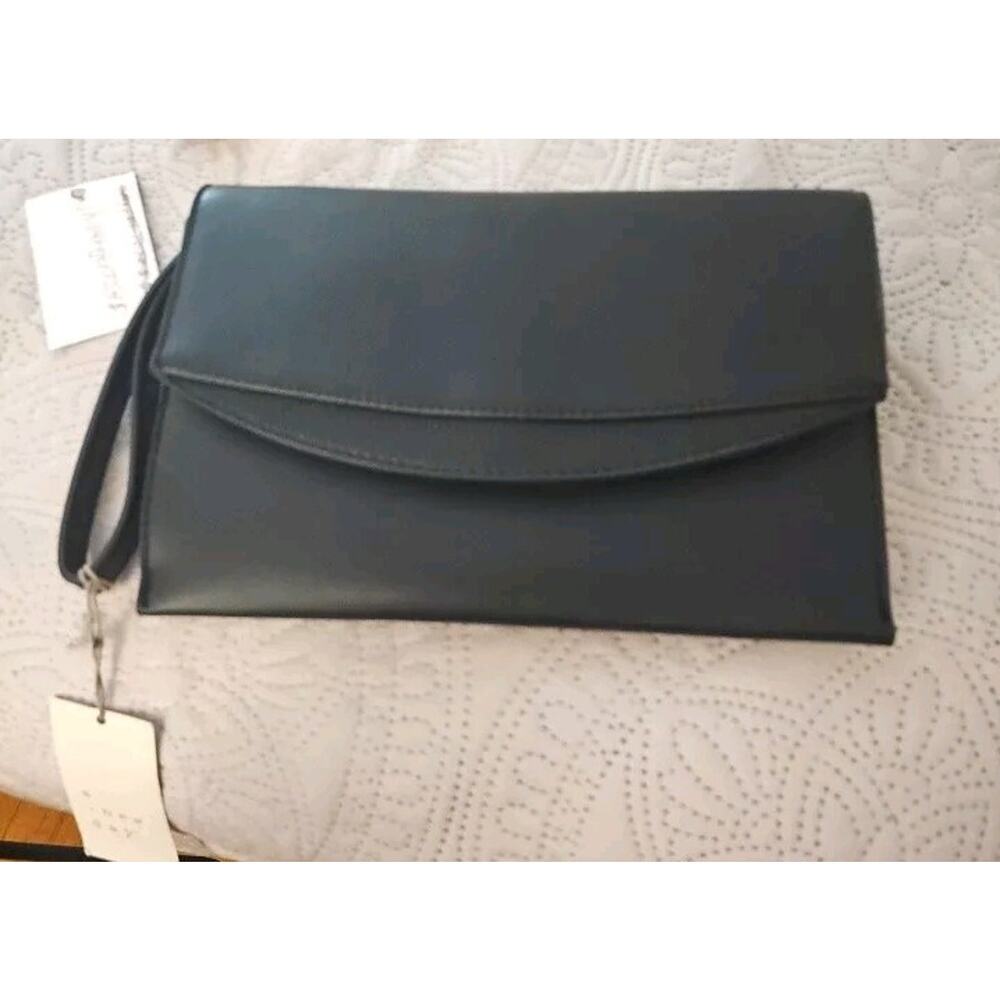 A. New Day Women's Clutch Handbag Wristlet Faux Leather Black NEW